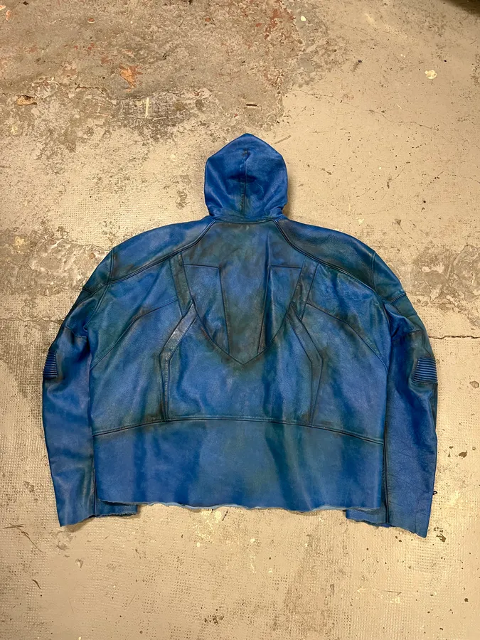 SS2024 Balenciaga Futuristic Armor Blue Leather Jacket - Image 9