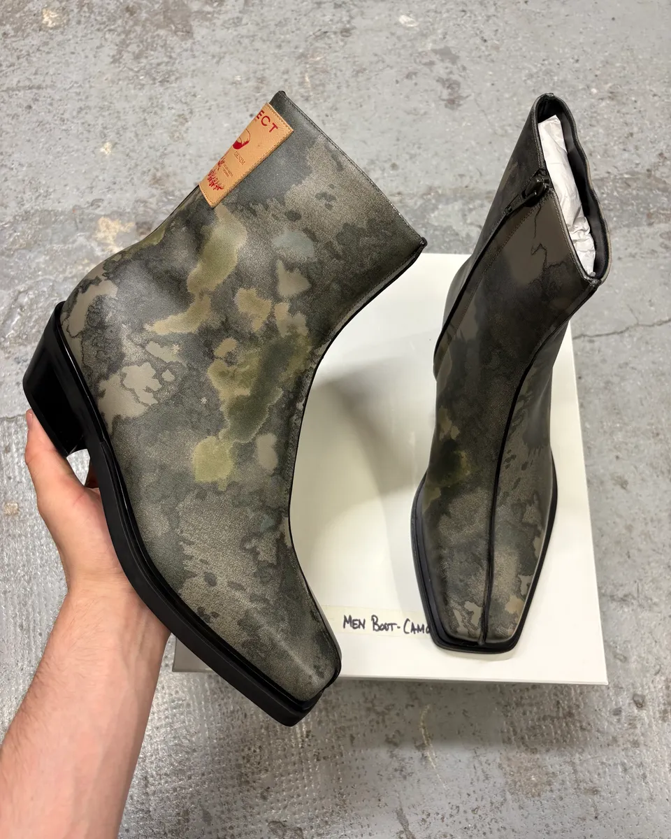 SS2025 Y/Project Camo Leather Ankle Boots