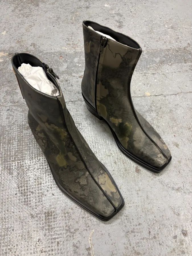 SS2025 Y/Project Camo Leather Ankle Boots - Image 4