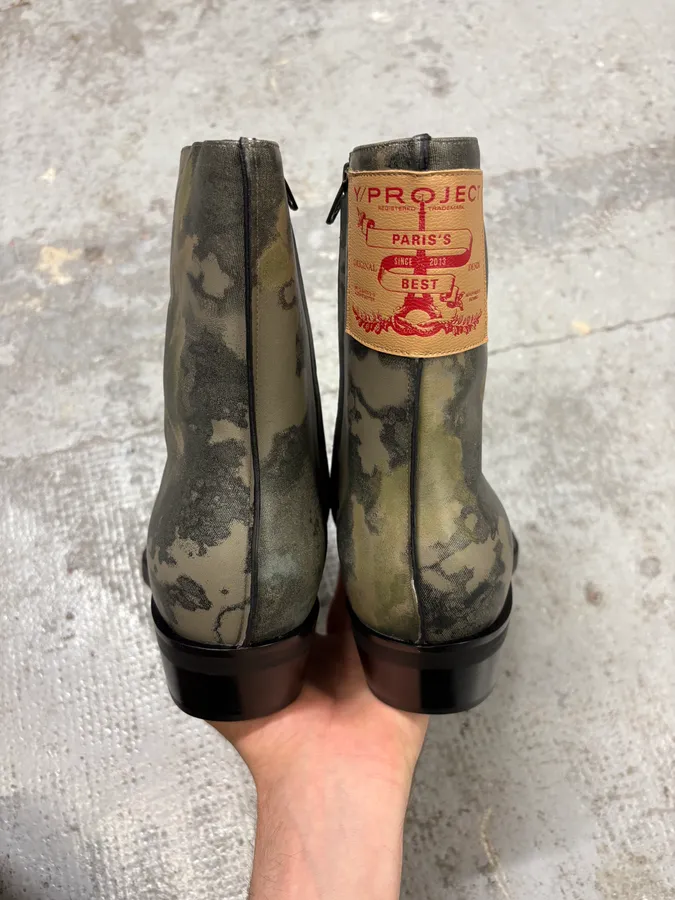 SS2025 Y/Project Camo Leather Ankle Boots - Image 7