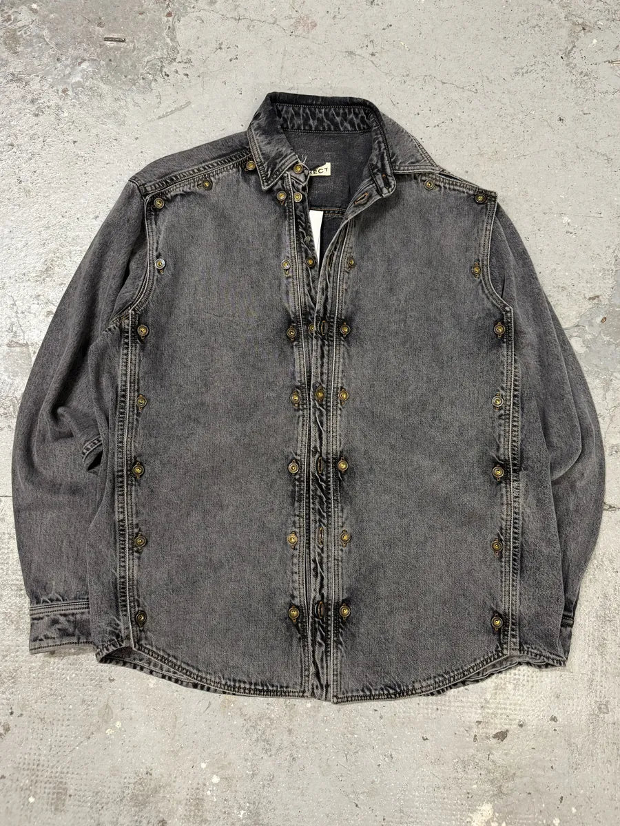 SS2025 Y/Project Grey Denim Layered Buttoned Shirt - Image 5