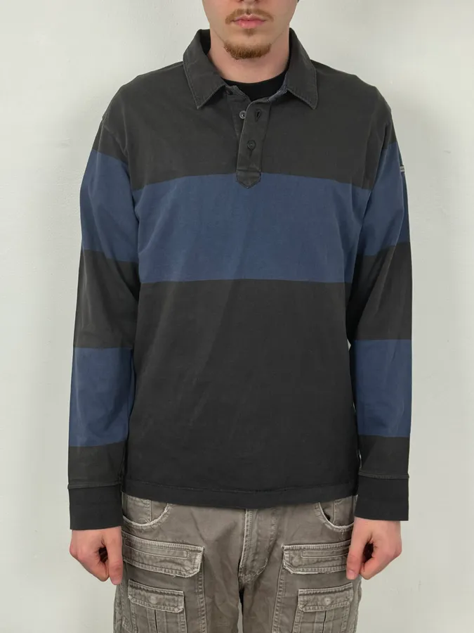Stone Island Dark Grey & Navy Longsleeve Striped Polo - Image 2