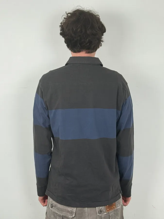 Stone Island Dark Grey & Navy Longsleeve Striped Polo - Image 3