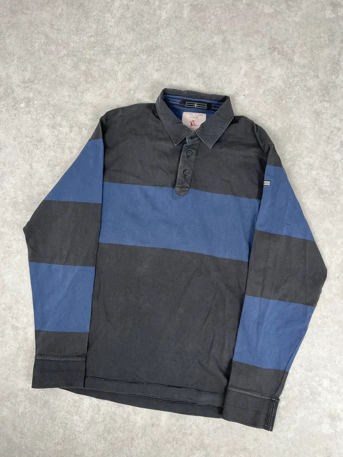 Stone Island Dark Grey & Navy Longsleeve Striped Polo - Image 4