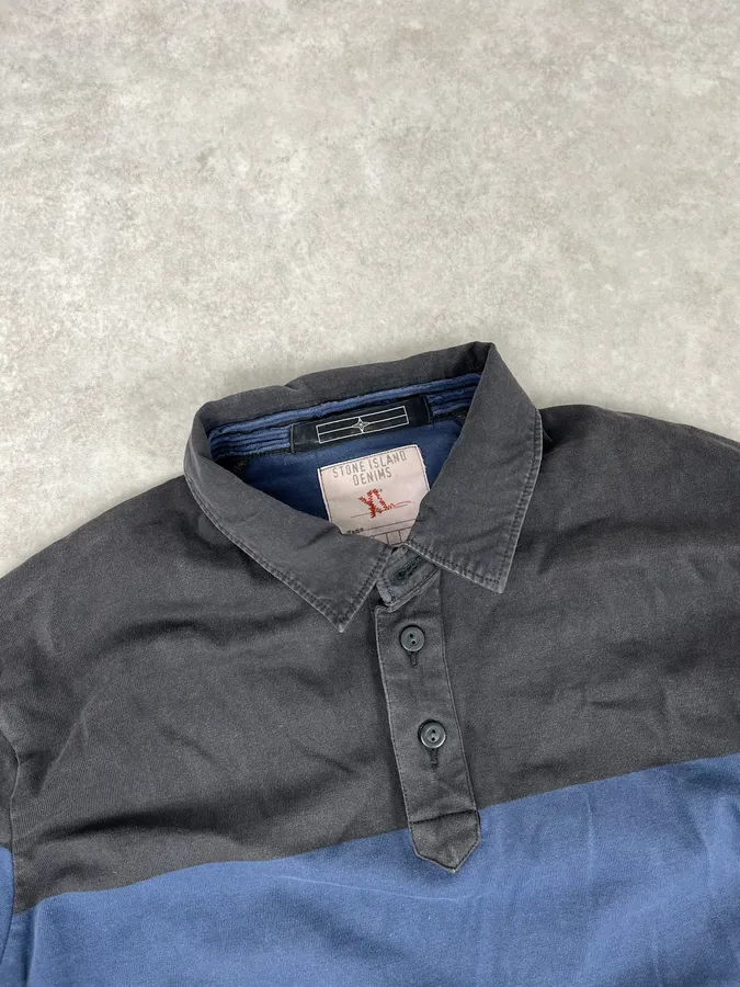 Stone Island Dark Grey & Navy Longsleeve Striped Polo - Image 5