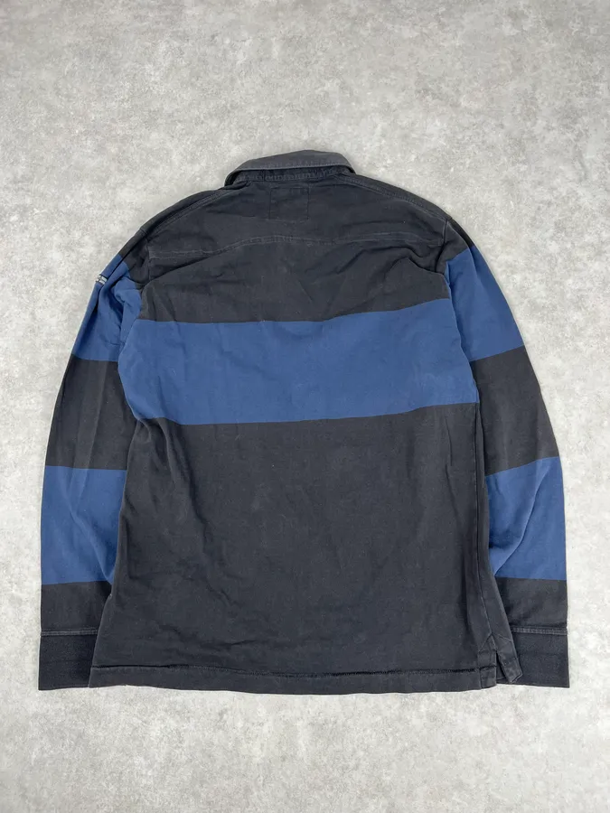 Stone Island Dark Grey & Navy Longsleeve Striped Polo - Image 6