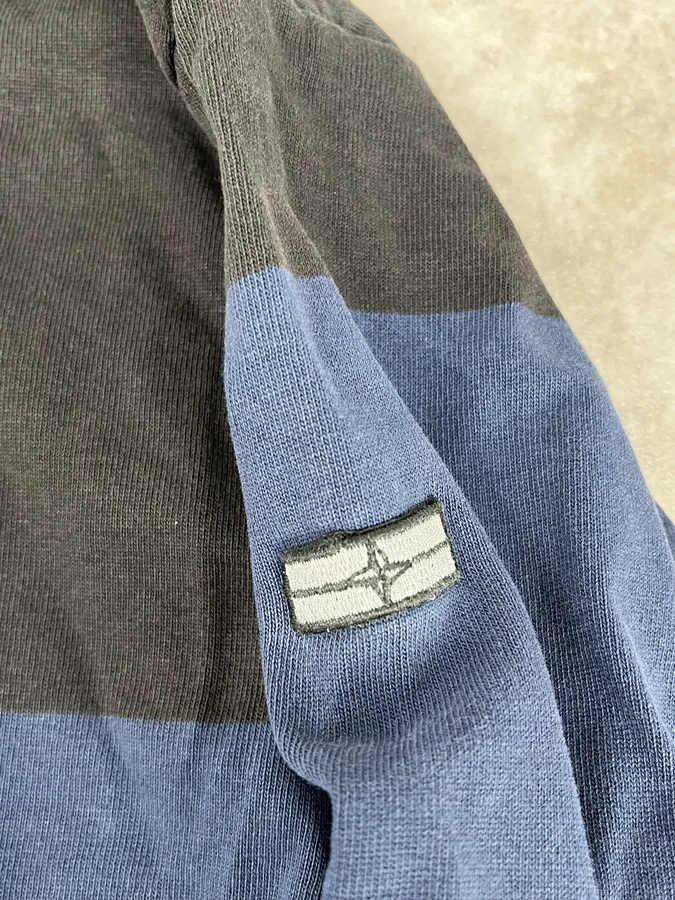 Stone Island Dark Grey & Navy Longsleeve Striped Polo - Image 8