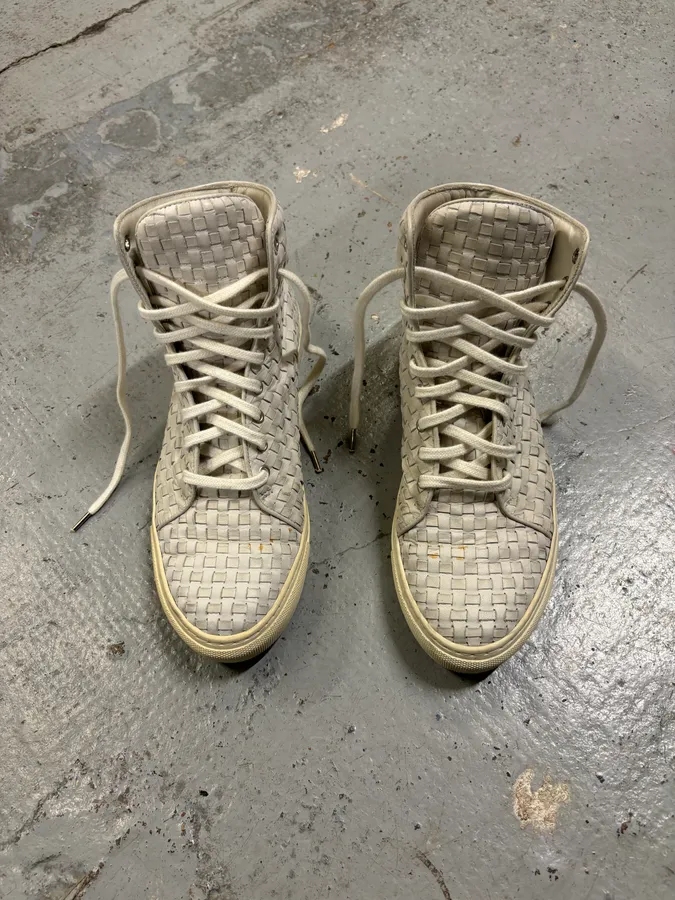 The Last Conspiracy Cream Leather Woven High-Top Sneakers - Image 2