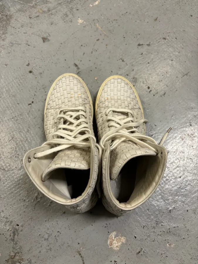 The Last Conspiracy Cream Leather Woven High-Top Sneakers - Image 5