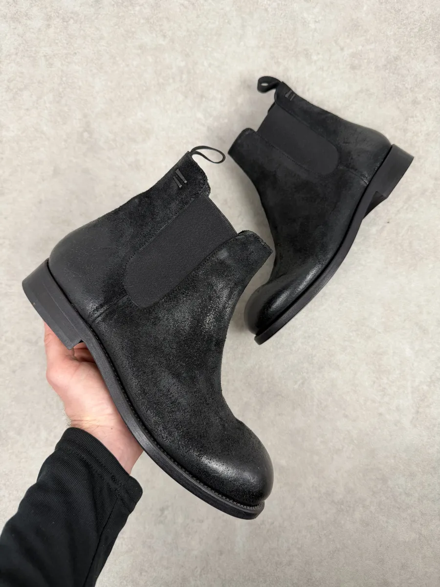 The Last Conspiracy GoodYear Black Eroded Leather Boots