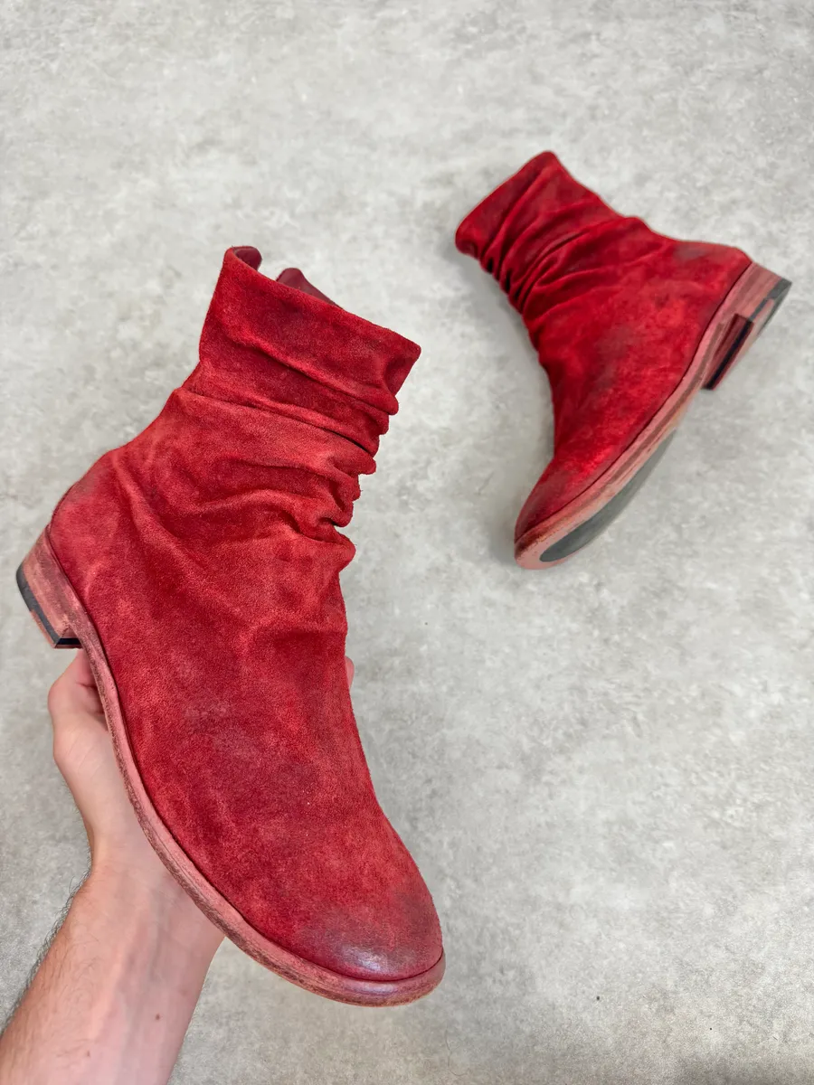 The Last Conspiracy Red Eroded Folded Suede Boots