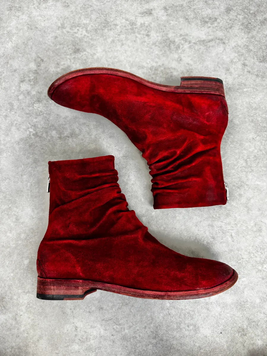 The Last Conspiracy Red Eroded Folded Suede Boots - Image 3