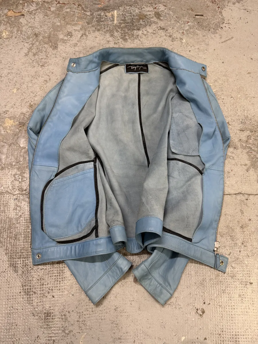 Thierry Mugler Baby Blue Biker Leather Jacket - Image 11