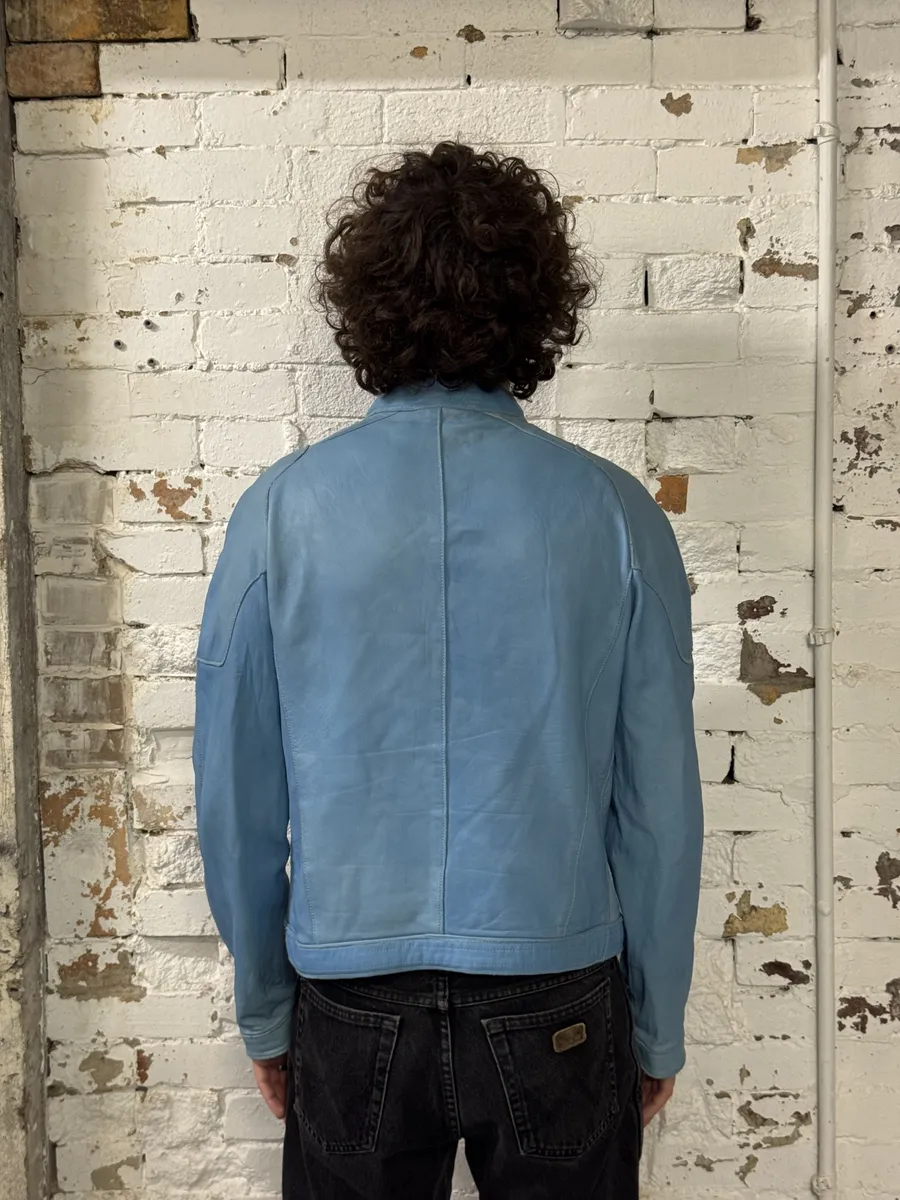 Thierry Mugler Baby Blue Biker Leather Jacket - Image 2