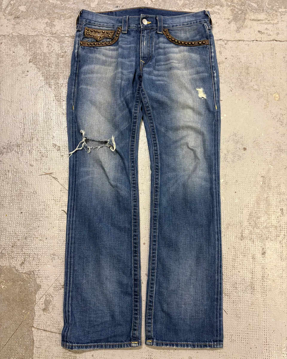 True Religion Blue Studded Denim Jeans - Image 2