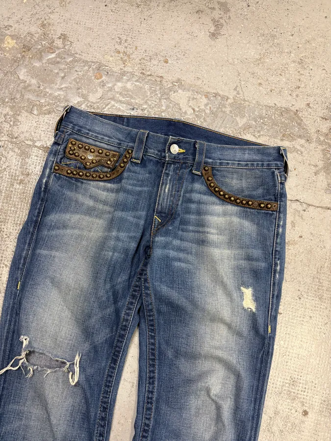 True Religion Blue Studded Denim Jeans - Image 6