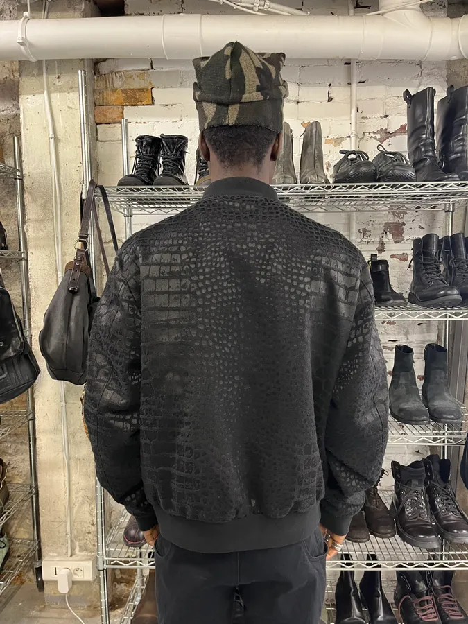 Ungaro Black Crocodile Effect Bomber Jacket - Image 3