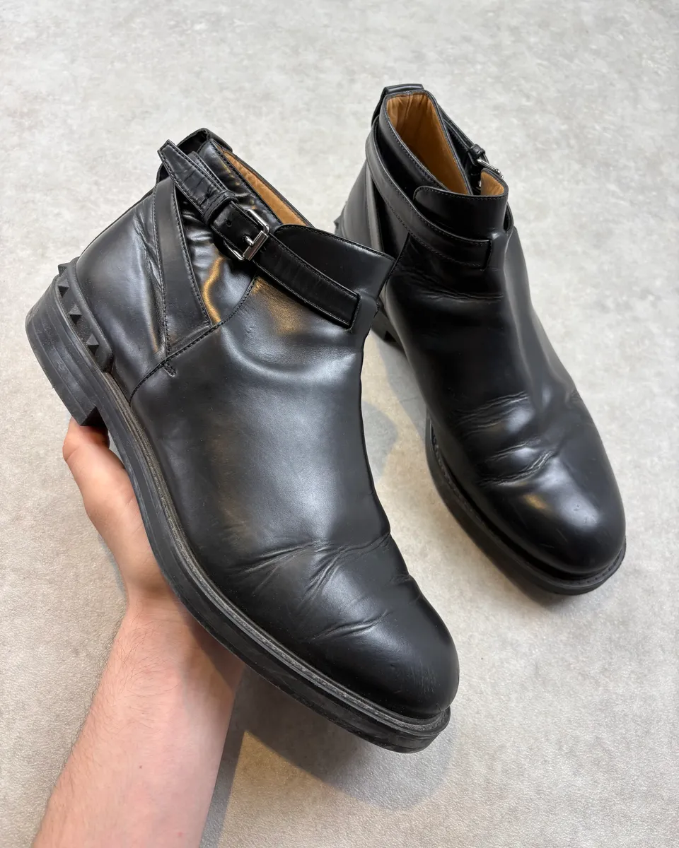 Valentino Black Spiked Leather Ankle Boots