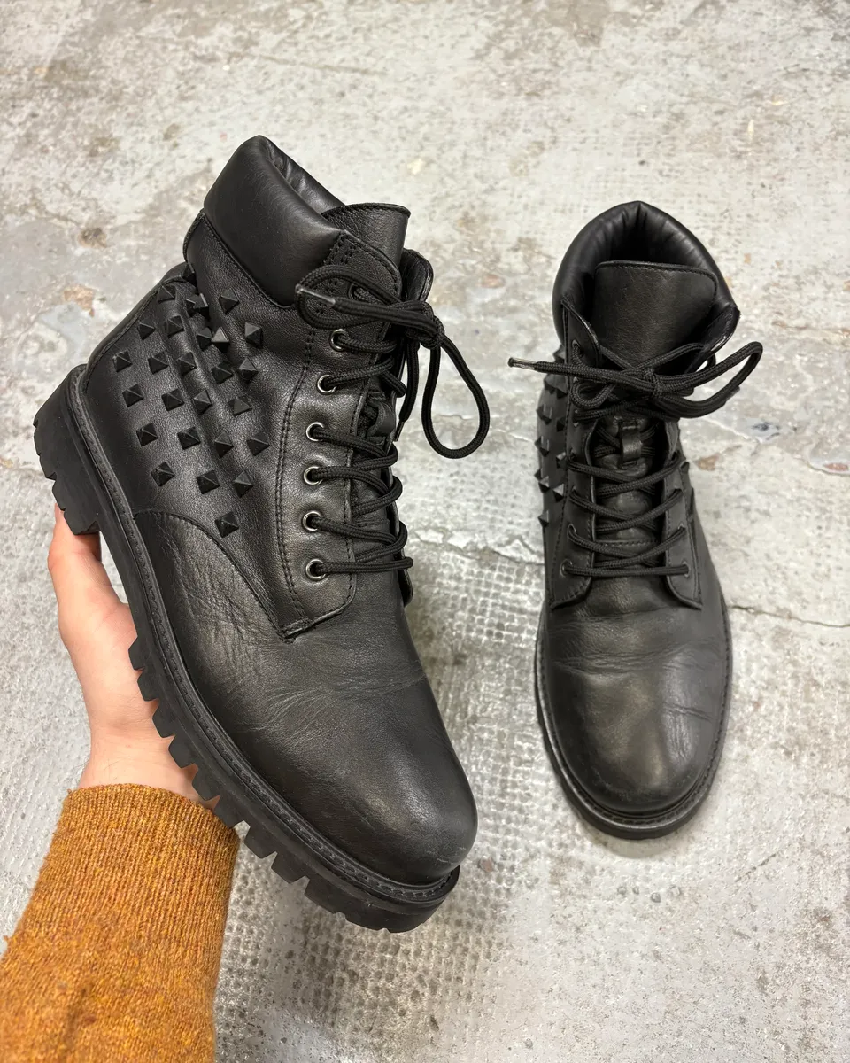 Valentino Garavini Black Studded Leather Boots