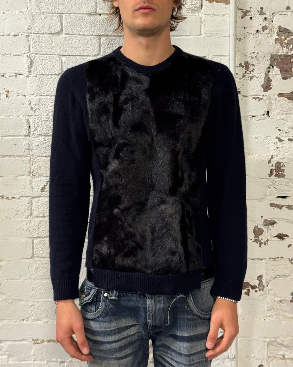 Valentino Navy Cashmere  & Black Fur Sweater - Image 2