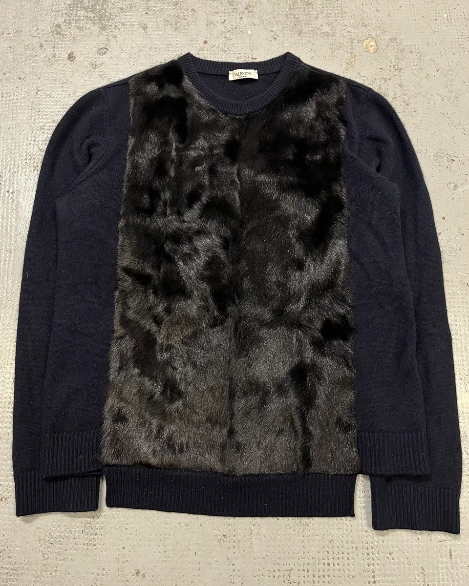 Valentino Navy Cashmere  & Black Fur Sweater - Image 4