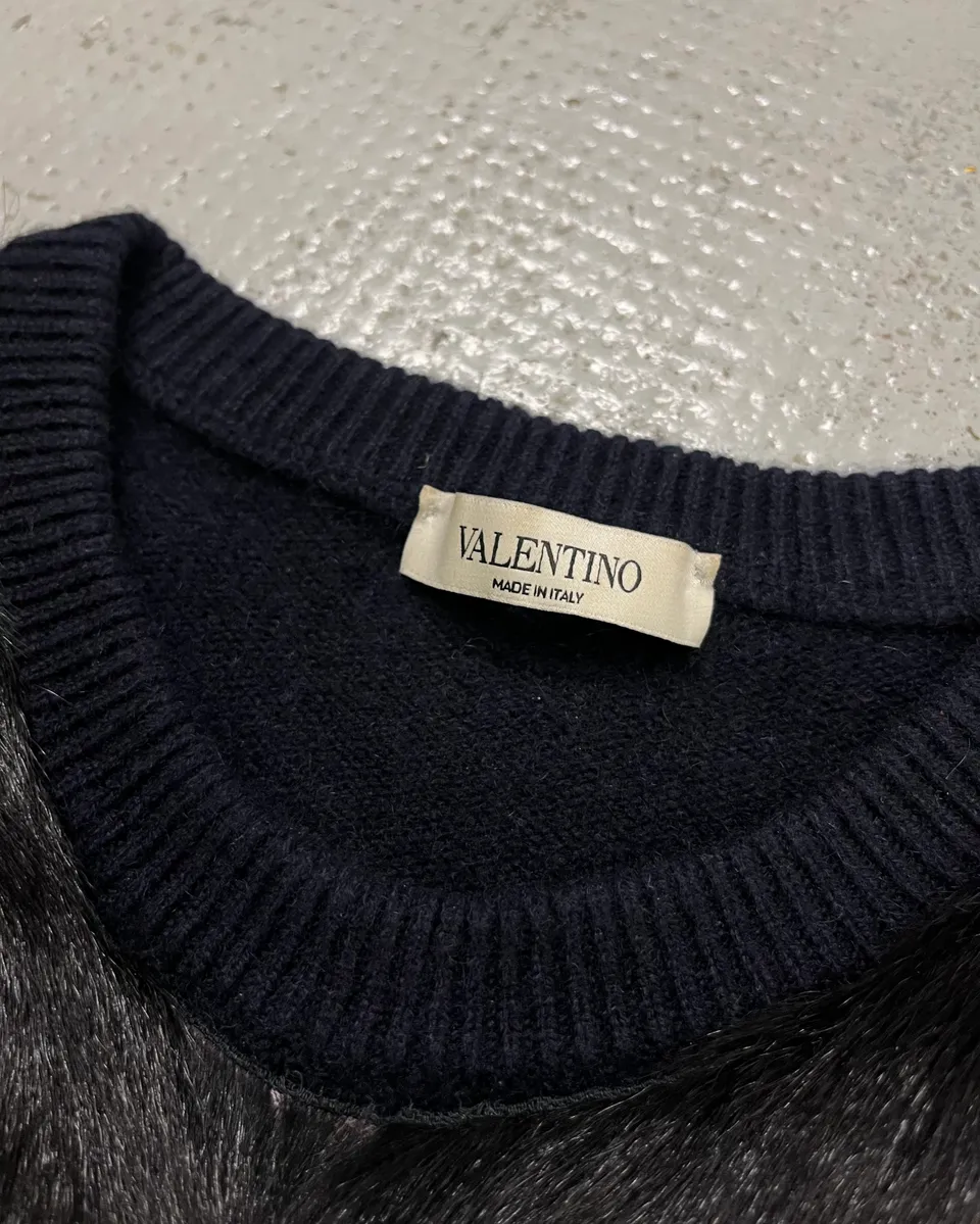 Valentino Navy Cashmere  & Black Fur Sweater - Image 9