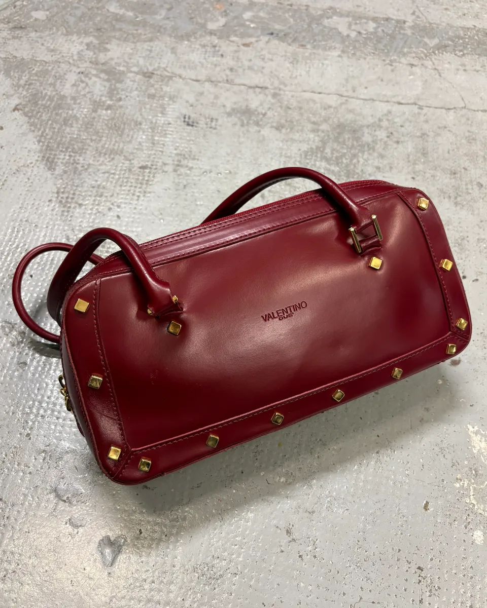 Valentino Red Glamour Gold Studded Leather Handle Bag - Image 3