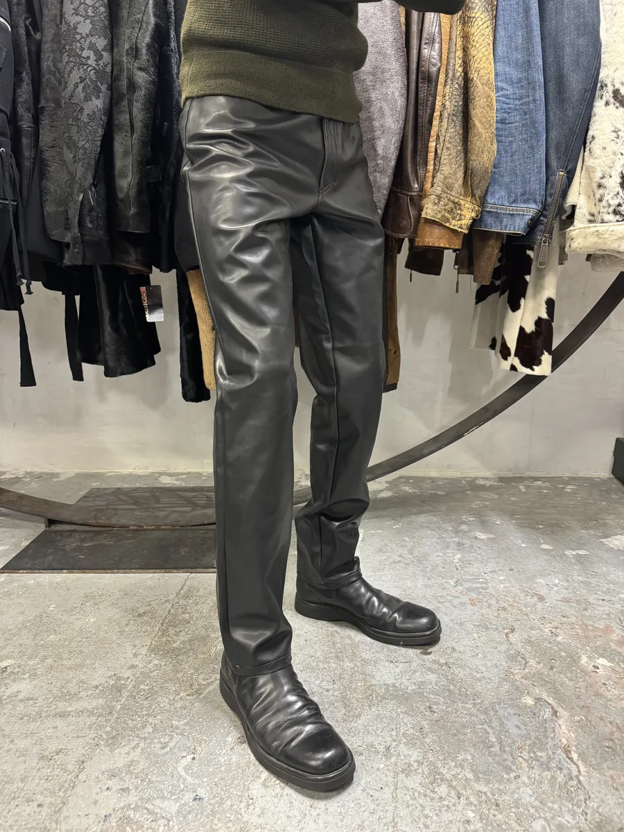 Versace Black Eco Leather Matrix Pants - Image 5