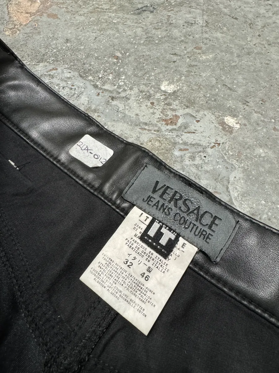 Versace Black Eco Leather Matrix Pants - Image 8