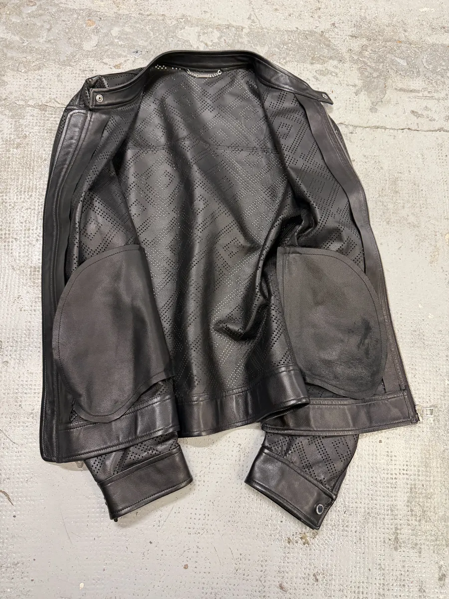 Versace Black Lazer Cut Biker Leather Jacket - Image 6