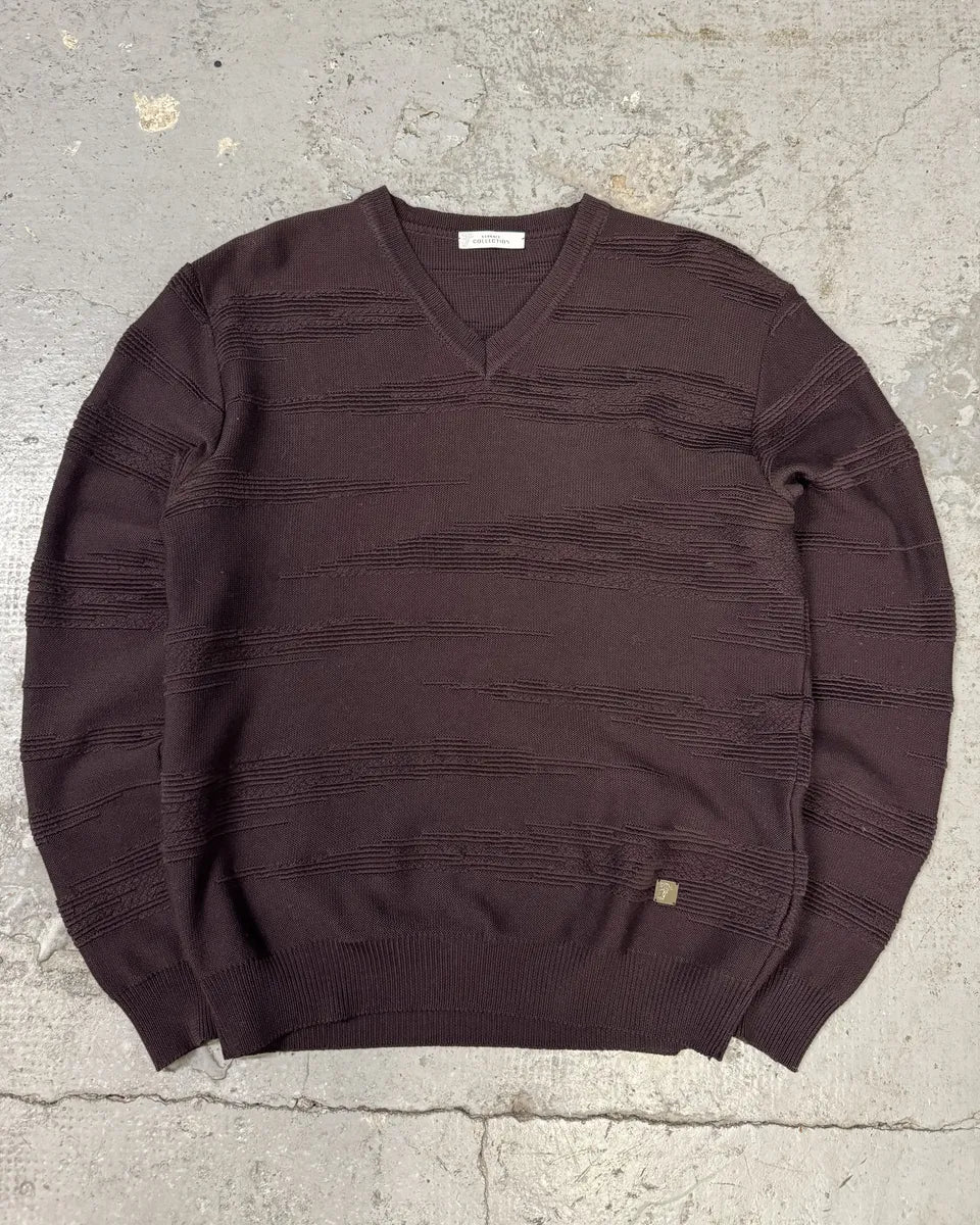 Versace Black V Neck Bordeaux Wool Sweater