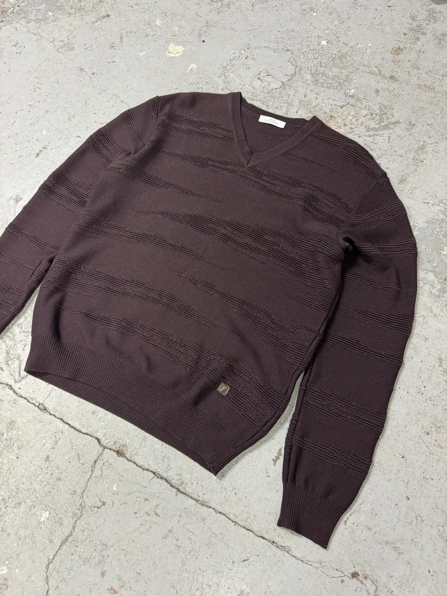 Versace Black V Neck Bordeaux Wool Sweater - Image 8