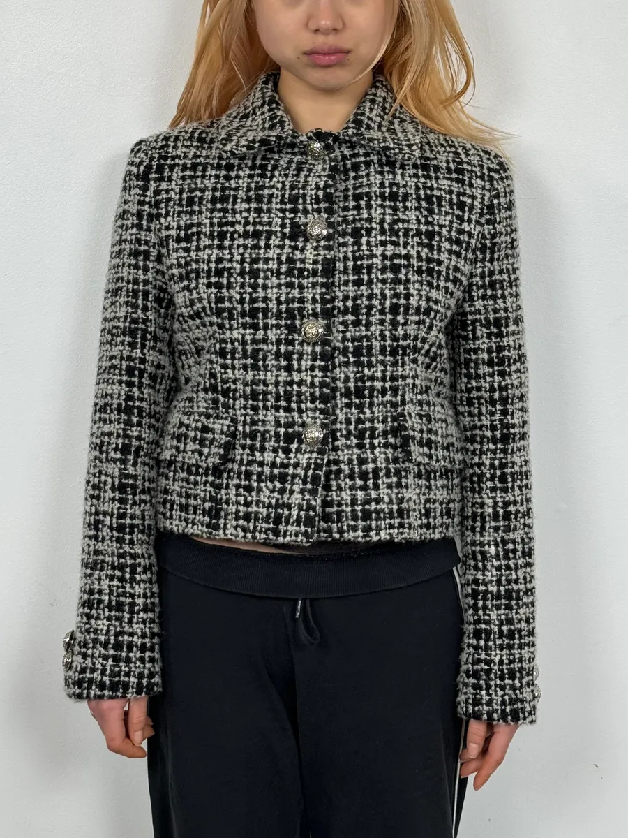 Versace Black & White Tweed Classy Jacket