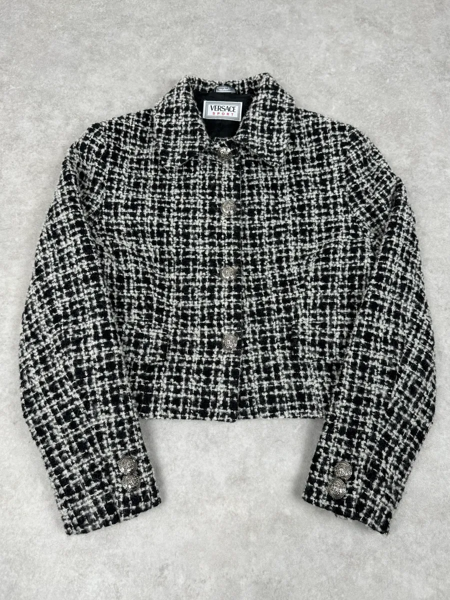 Versace Black & White Tweed Classy Jacket - Image 3