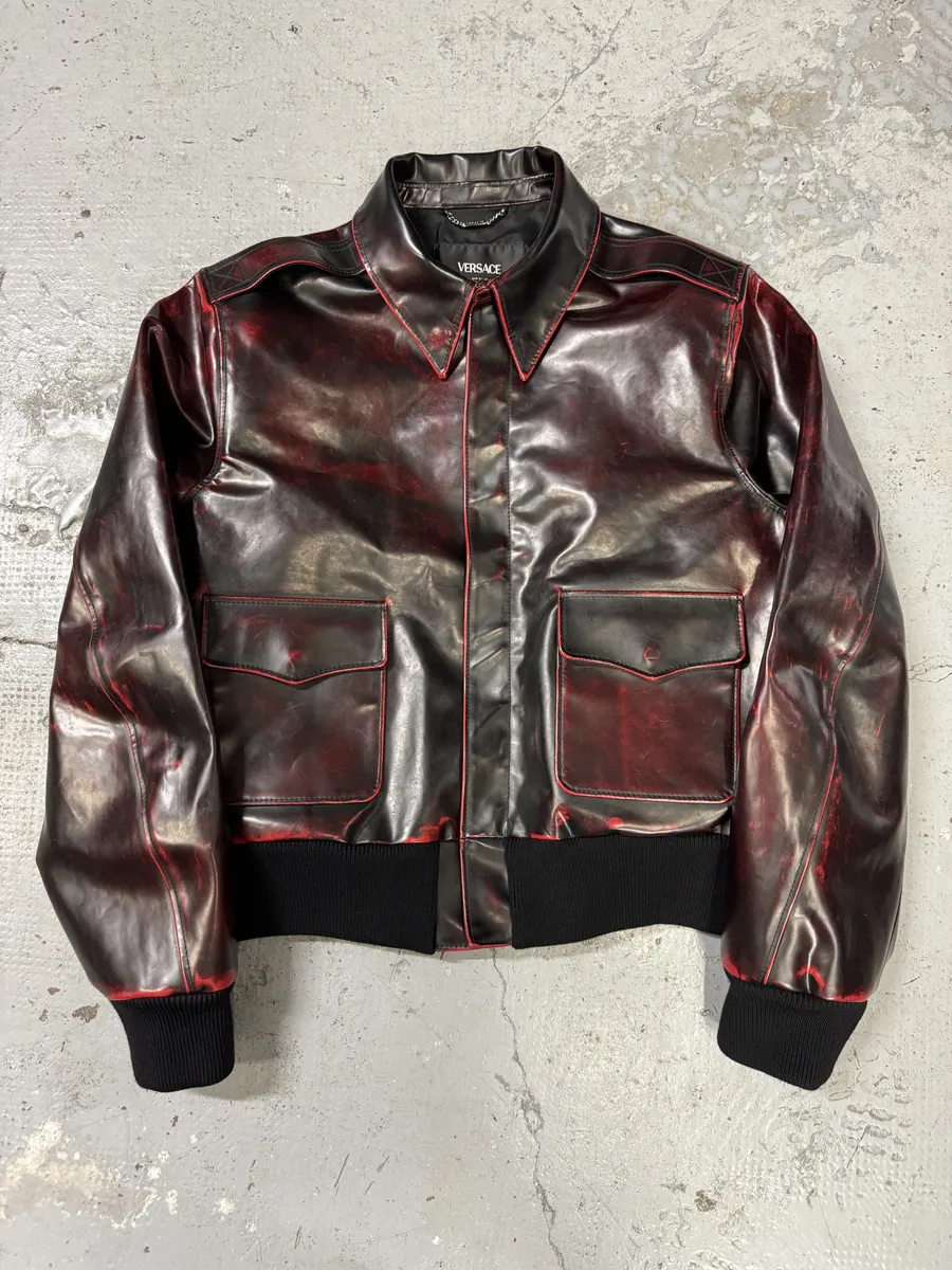 Versace Blood Burgundy & Black Leather Jacket