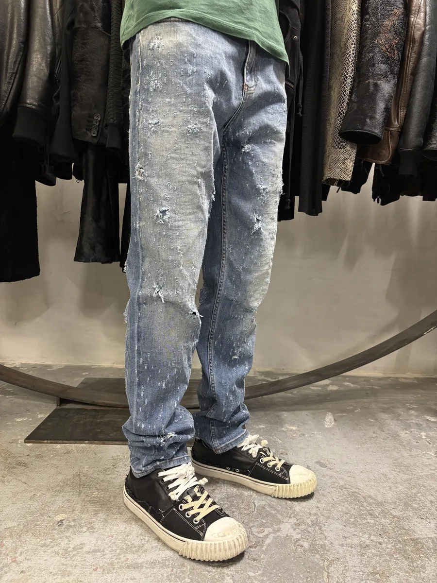 Versace Blue Ripped Denim Jeans - Image 2