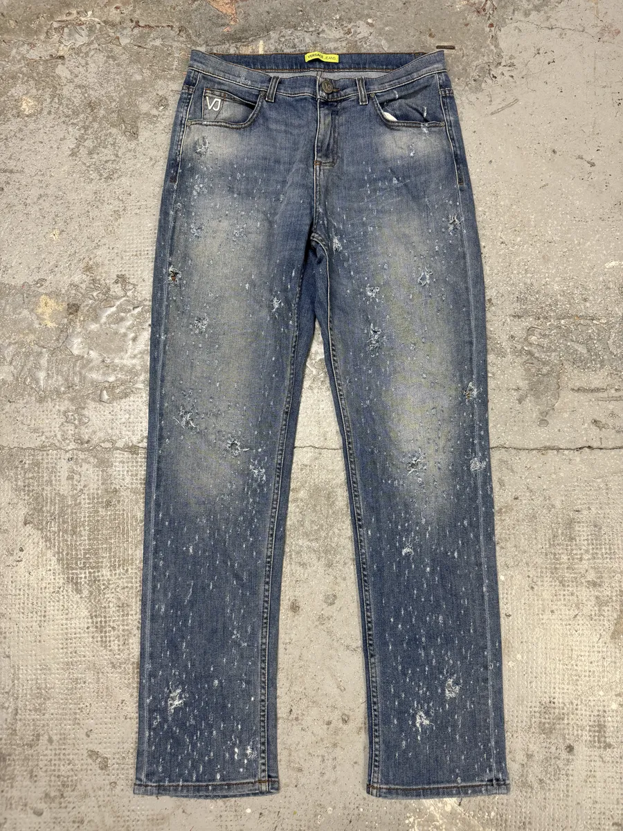Versace Blue Ripped Denim Jeans - Image 4