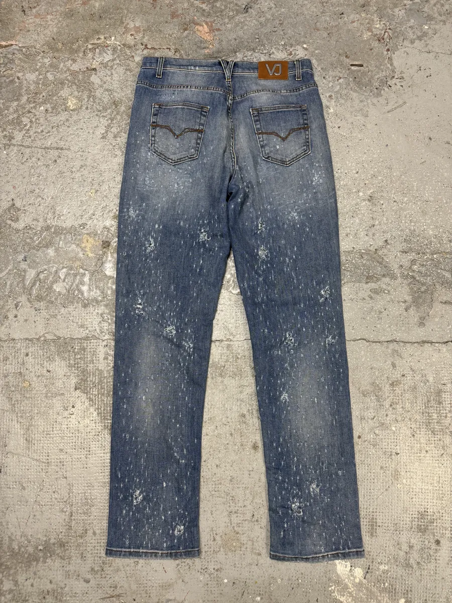 Versace Blue Ripped Denim Jeans - Image 5