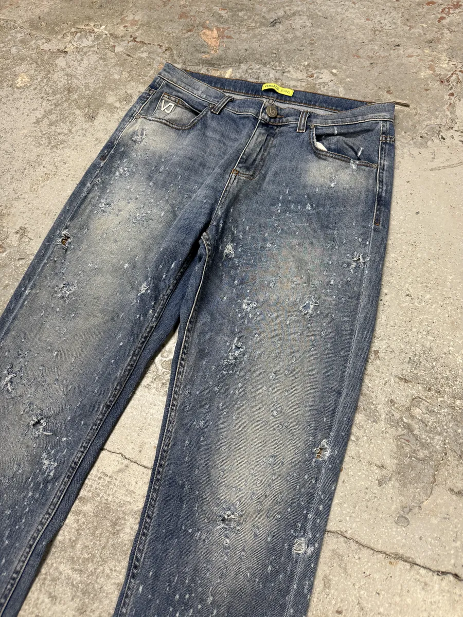 Versace Blue Ripped Denim Jeans - Image 6