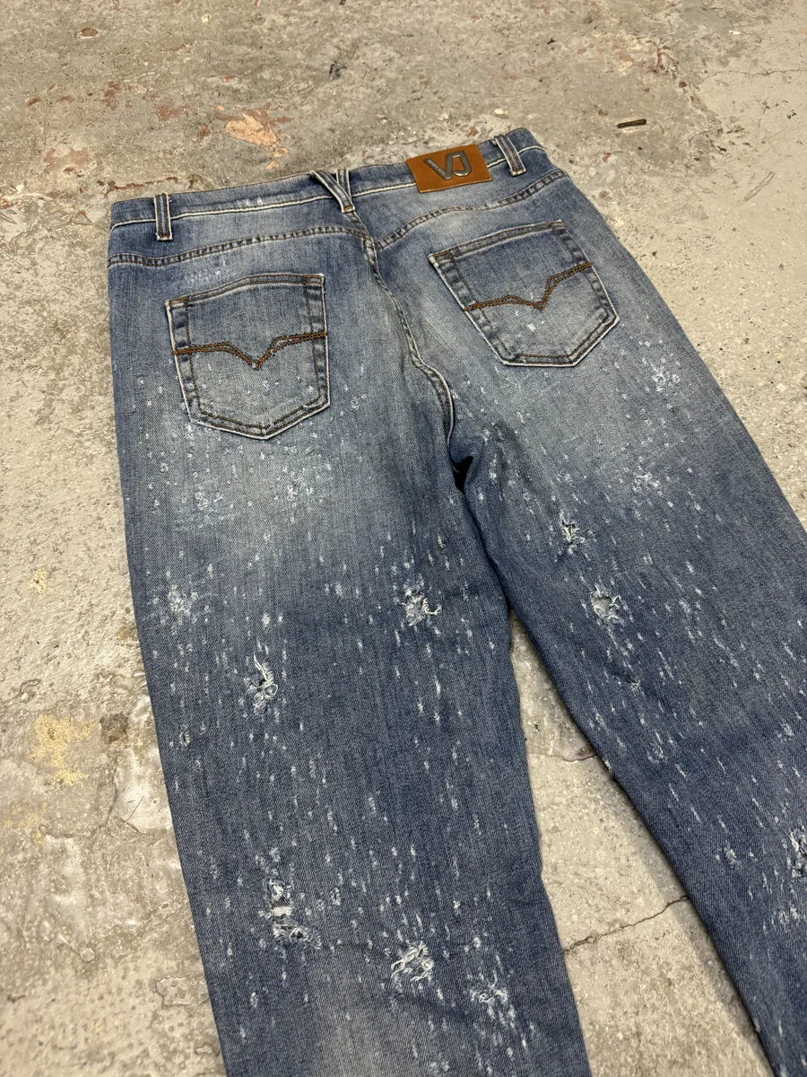 Versace Blue Ripped Denim Jeans - Image 8