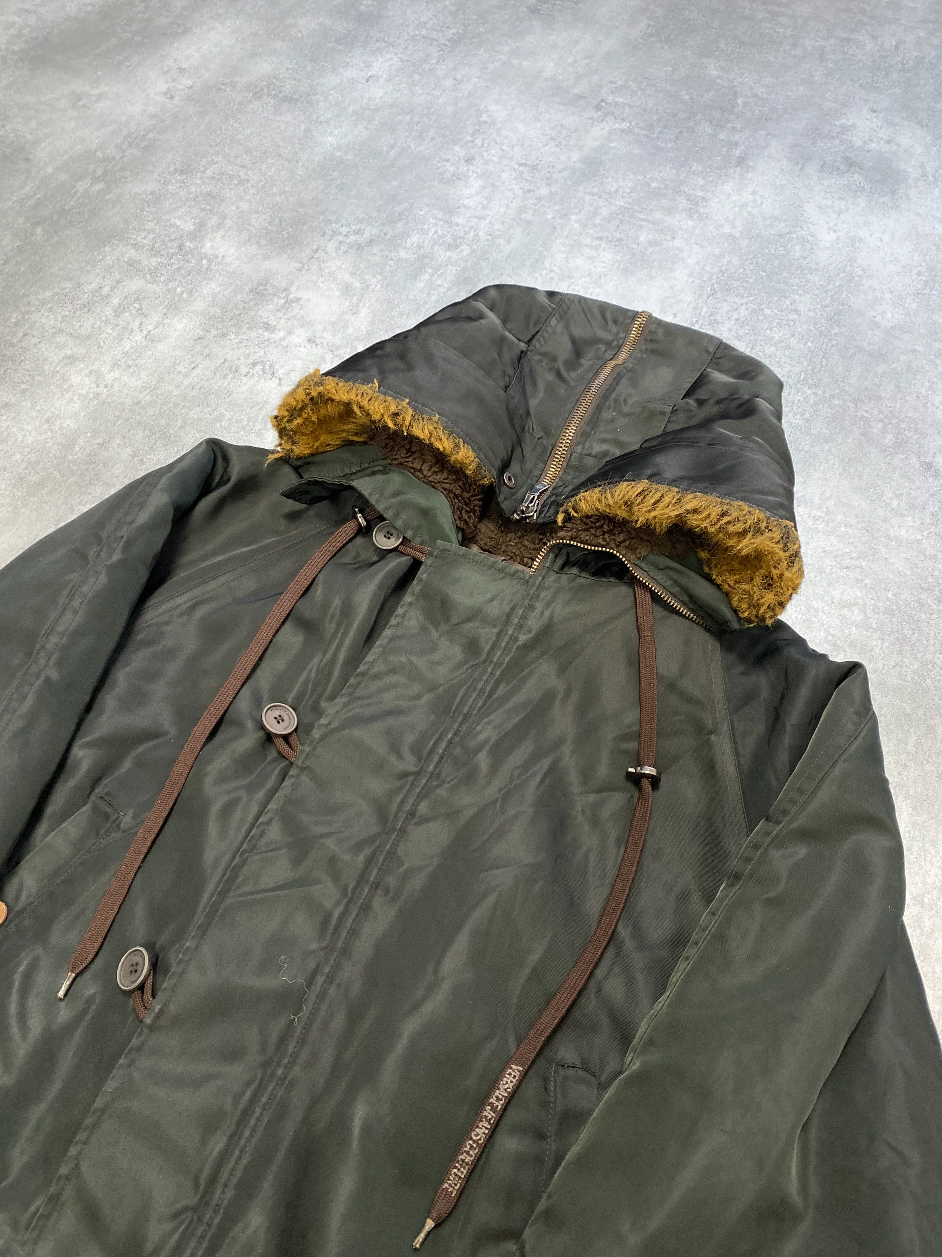 Versace Kaki Army Hooded Bomber Jacket - Image 2