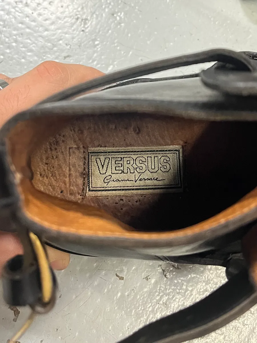 Versace Double Gold Buckles Black Boots - Image 8