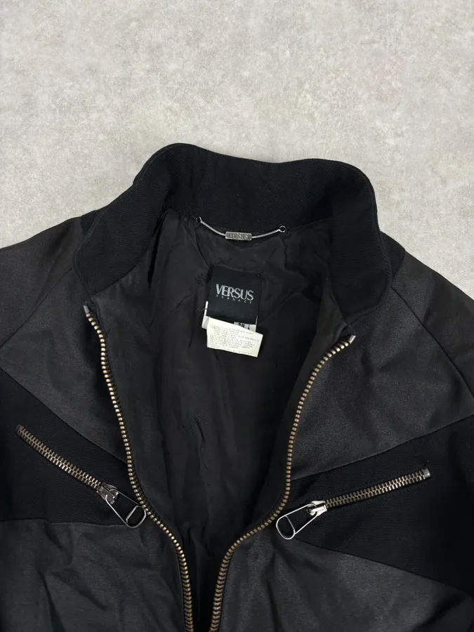 Versace Geometrical Grey & Black Biker Jacket - Image 8