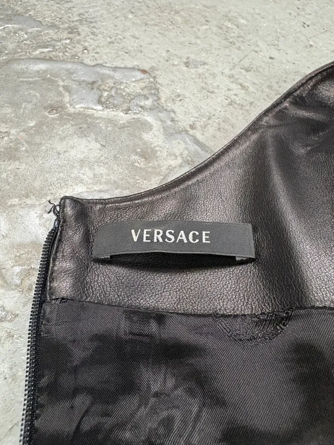 Versace Metal Hook Black Leather Dress - Image 9