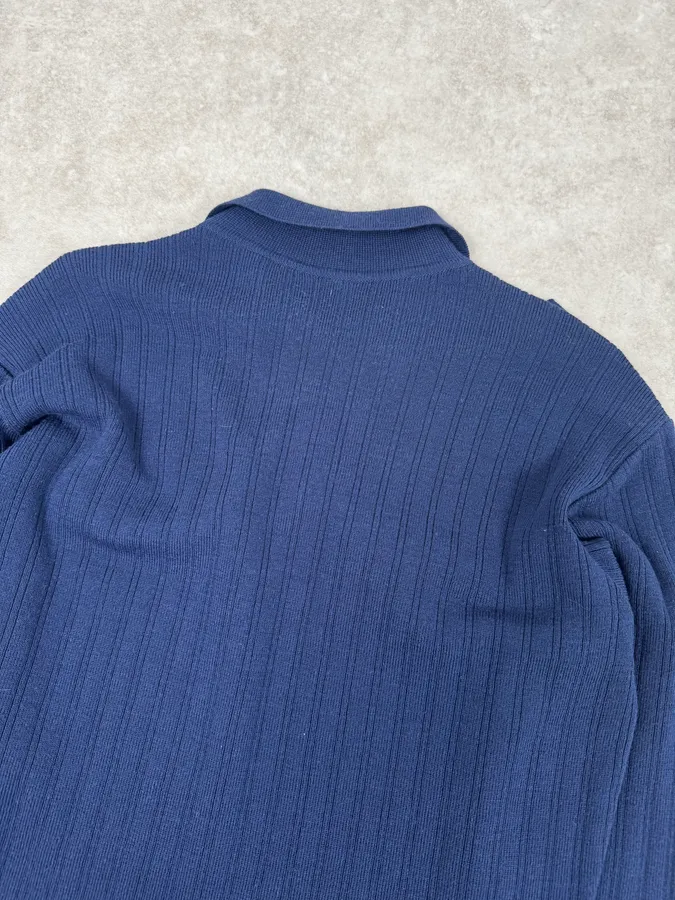 Versace Navy Flat Wool Longsleeve Polo - Image 6