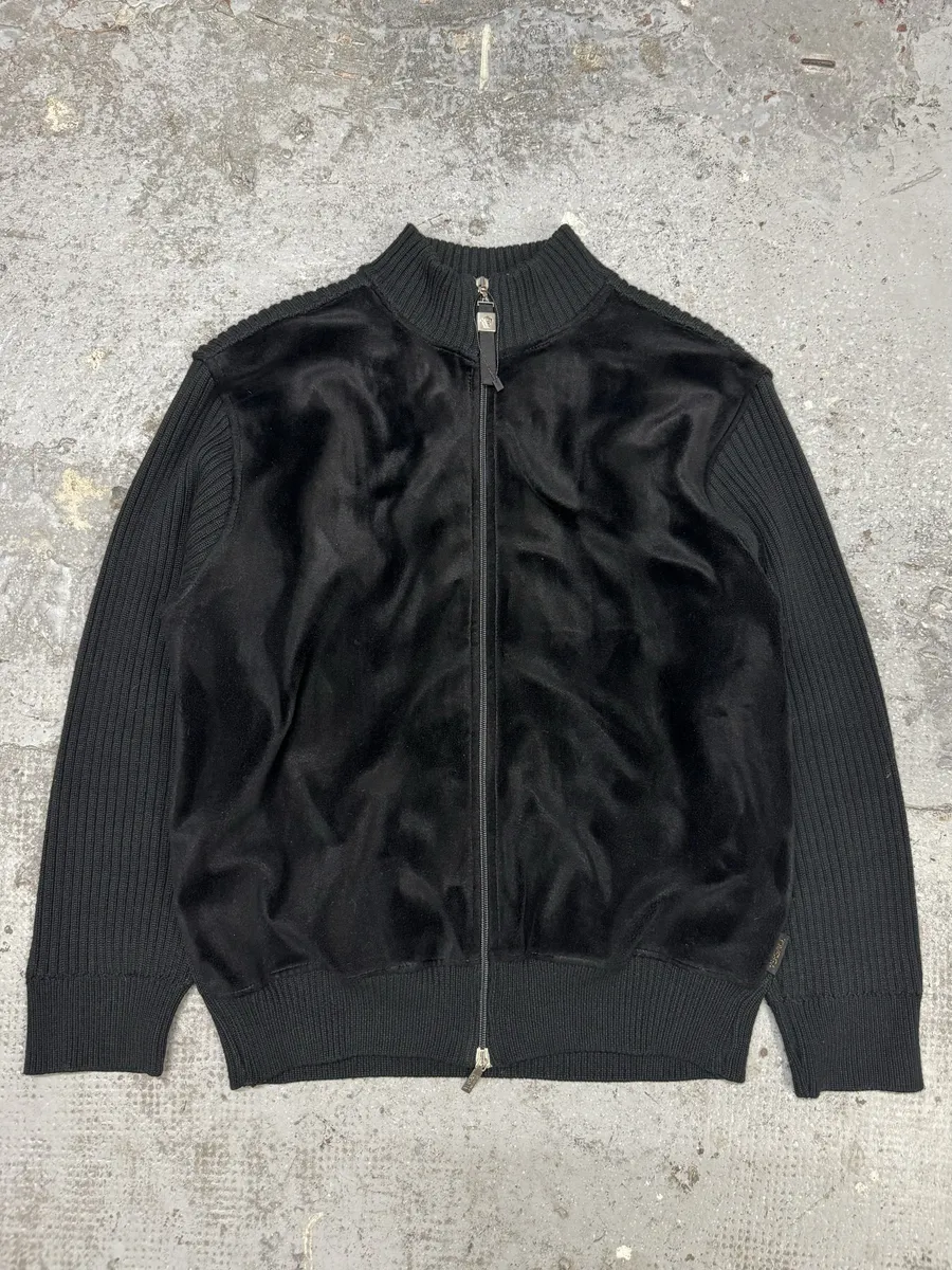 Versace Pony Hair Black Hybrid Zip-up Knitted Sweater