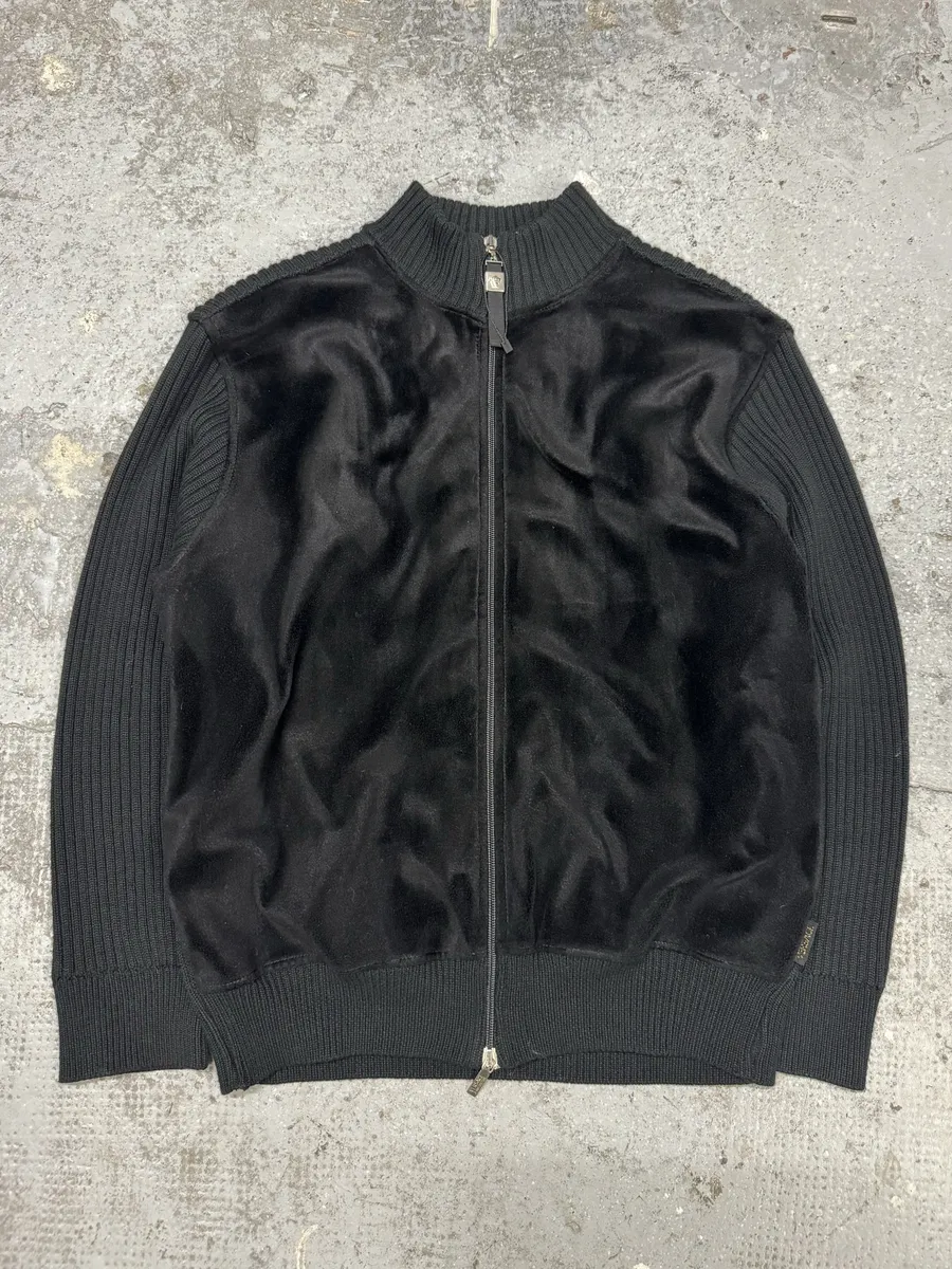 Versace Pony Hair Black Hybrid Zip-up Knitted Sweater - Image 5