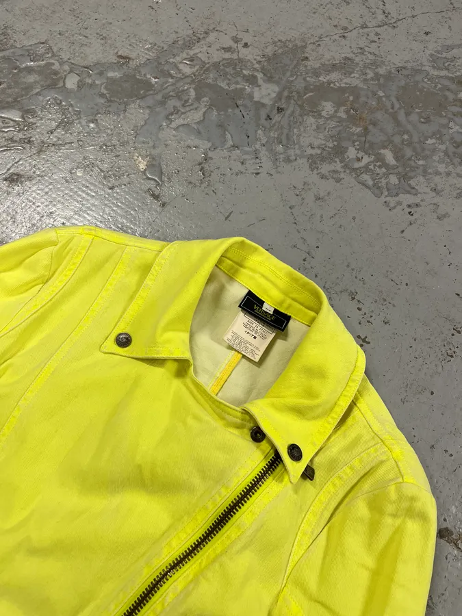 Versace Provocative Yellow Asymmetric Zip Biker Jacket - Image 6