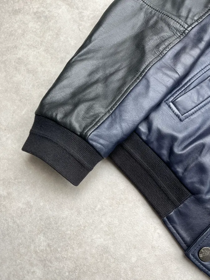 Versace Quilted Armor Navy & Black Leather Jacket - Image 5