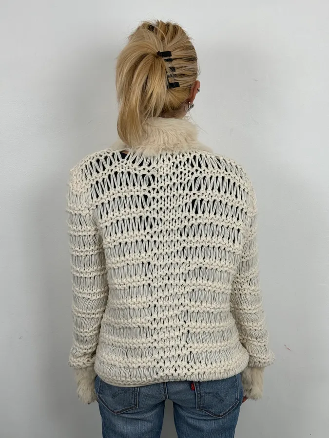 Versace White Fur Collar Wool Zip-Up Jacket - Image 3
